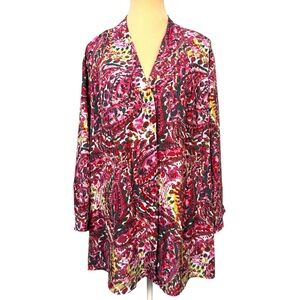 Investments Woman Caroline Vibrant Floral  Long Sleeve Button Down Tunic 3X EUC